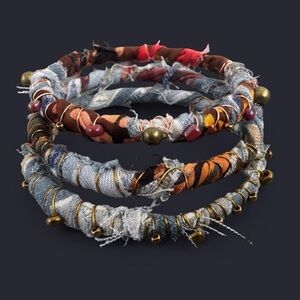 Fabric Wire Wrapped Bangle Bracelets - 3pcs